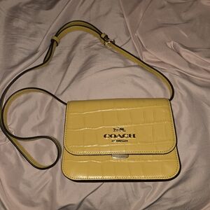 COACH Yellow Croc-Embossed Leather Crossbody with Gold Hardware
